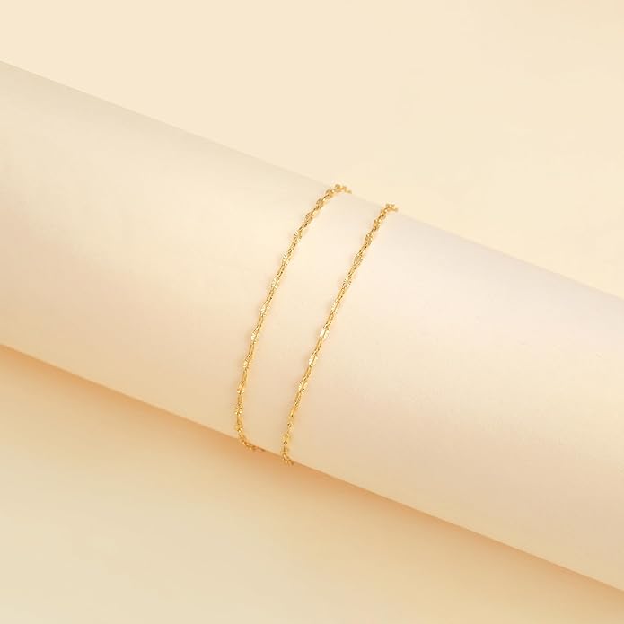 Ankle Bracelets for Women, Glitter Waterproof Adjustable Anklet for Women, 14K Gold Plated/Sterling Silver Layered Anklets, Summer Beach Anklet Jewelry for Women Gift