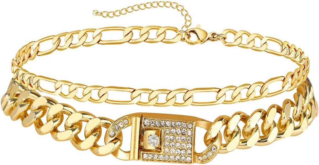 14K Gold Anklets for Women Waterproof Rhinestone Ankle Bracelet Layered Cuban Link Chain Diamond Anklet Beach Jewelry for Women