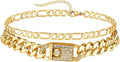 14K Gold Anklets for Women Waterproof Rhinestone Ankle Bracelet Layered Cuban Link Chain Diamond Anklet Beach Jewelry for Women