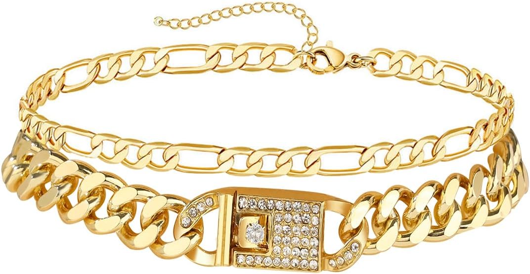 14K Gold Anklets for Women Waterproof Rhinestone Ankle Bracelet Layered Cuban Link Chain Diamond Anklet Beach Jewelry for Women