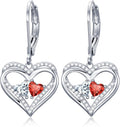 Valentines Day Gifts for Women, Heart Leverback Earrings Double Birthstone Dangle Earrings for Women, Love Jewelry for Her, Anniversary Birthday Gift for Mom Wife Girlfriend
