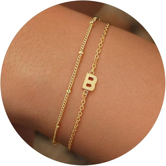 Turandoss Gold Initial Bracelets for Women Girls Valentines Day Gifts - 18K Gold Plated Layered Letter A-Z Initial Bracelets Dainty Bracelet Jewelry Gift for Women Girls Valentines Day Gifts for Her