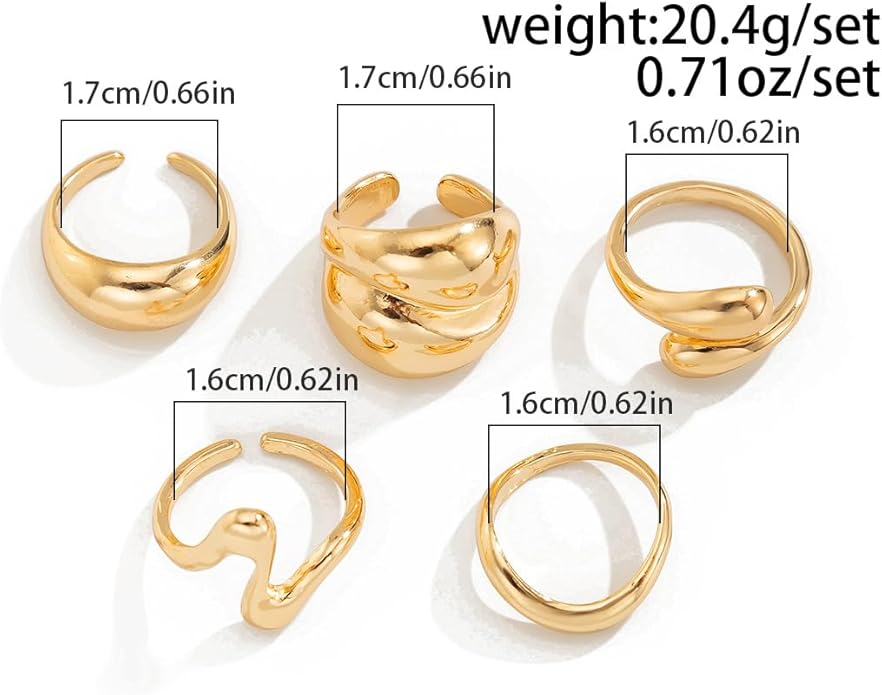 Sora Tuki Rings for Women Chunky Rings Set Adjustable Stackable Ring for Women Bold Thick Statement Ring Trendy Chunky Jewelry