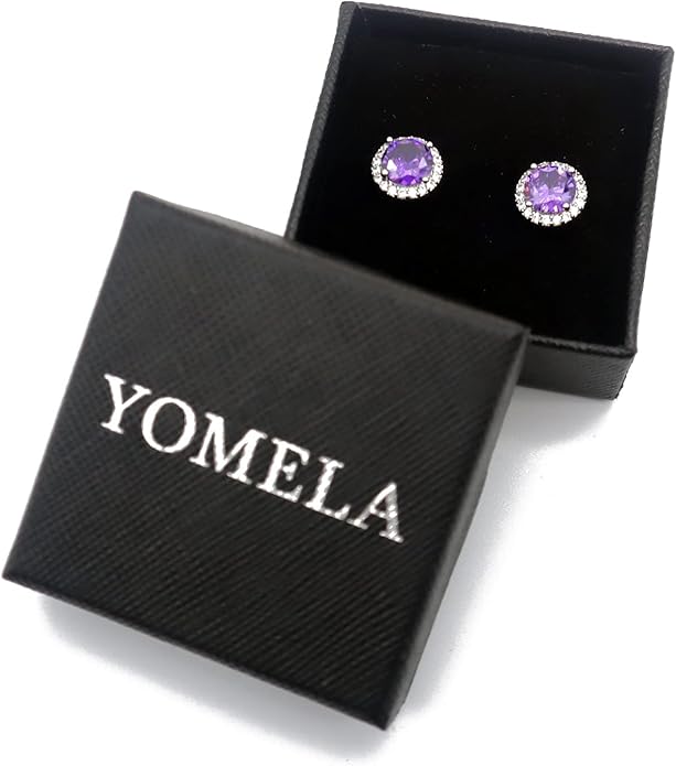 YOMELA Cubic Zirconia Earrings Studs, Halo CZ Birthstone Simulated Diamond Stud Earrings for Women