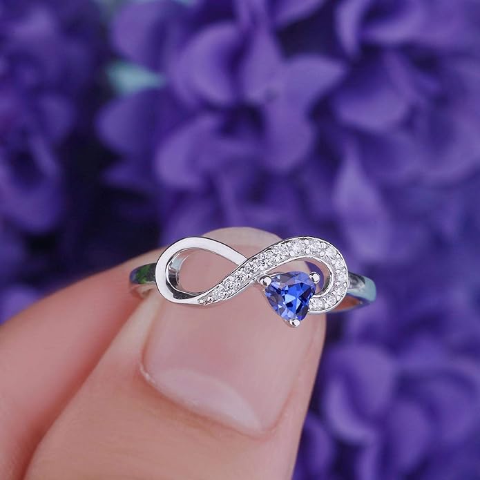 JO WISDOM Promise Ring for Women Sterling Silver Infinity Heart Promise Rings for Her Birthstone Cubic Zirconia Friendship Ring Size 5-12