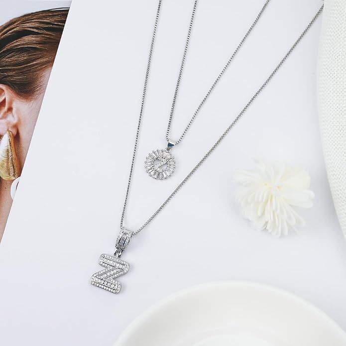 14K Gold Plated Alphabet Necklace Cubic Zirconia Letter Pendant, Personalized Name Jewelry Gift for Women, Customizable A-Z, Birthday/Mothers Day Gifts for Womens