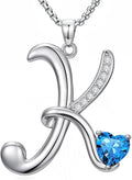Valentines Day Gifts for Women Alphabet A to Z Initial Birthstone Pendant Necklaces for Women - 18k White Gold Plated Personalized Name Jewelry Valentine Mothers Day Birthday Gifts for Women Her Girlfriend