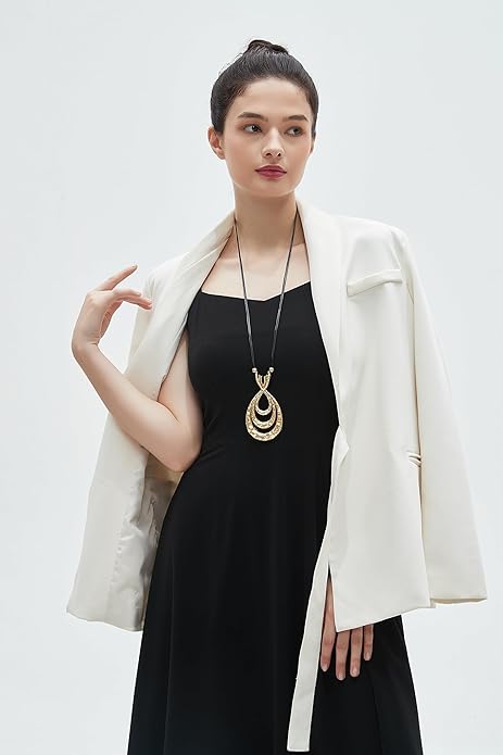 GelConnie Leather Necklace for Women Large Pendant Long Brown Necklace Circle Leather Choker Vintage Sweater Necklace Gold Chunky Boho Necklaces for Women