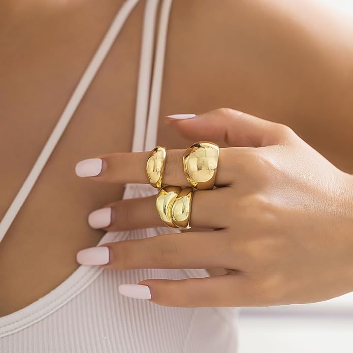 Sora Tuki Rings for Women Chunky Rings Set Adjustable Stackable Ring for Women Bold Thick Statement Ring Trendy Chunky Jewelry