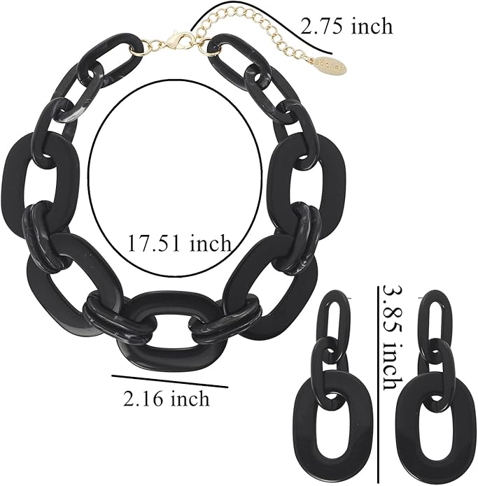 Bocar Acrylic Chunky Statement Necklace for Women Cube Link Chain Collar Necklace and Hoop Earrings Costome Jewelry Set