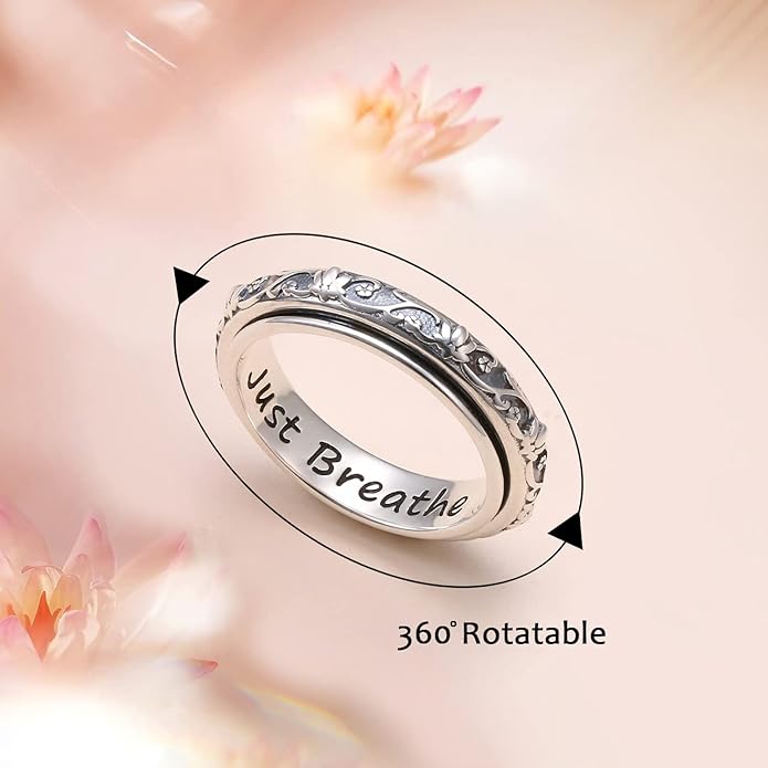 Ladytree Anxiety Relieve Rings 925 Sterling Silver Spinner Fidget Ring Worry Stress Relieving Boredom ADHD Autism Ring Platinum Plated Jewelry Birthday Gifts for Women Men