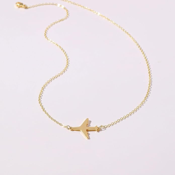 14K Gold Plated Dainty Pendant Butterfly Bead Boot Bee Baseball Flower Compass Airplane Heart Hummingbird Tree Necklace Simple Jewelry Gift for Women