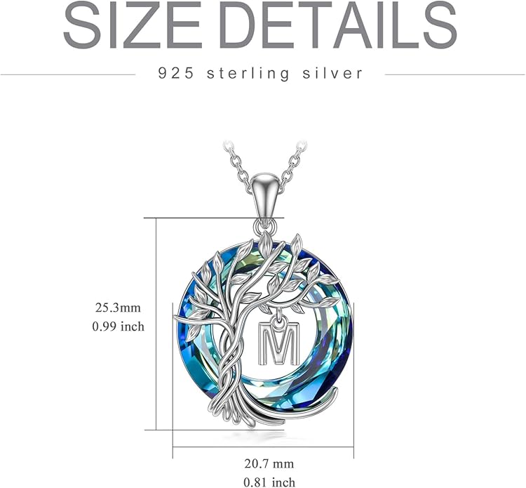TOUPOP Gifts for Women Tree of Life Necklace 925 Sterling Silver Initial Pendant Family Tree Crystal Jewelry Valentine's Day Birthday Gifts for Her Mom Wife Girlfriend Daughter