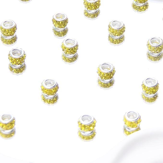 150Pcs Rhinestone Large Hole Beads Spacer Beads Yellow European Craft Big Beads Large Hole Rhinestones Lampwork Murano Bead Fairy Wand Garden Beads for DIY Bracelet Necklace Jewelry Making Supplies