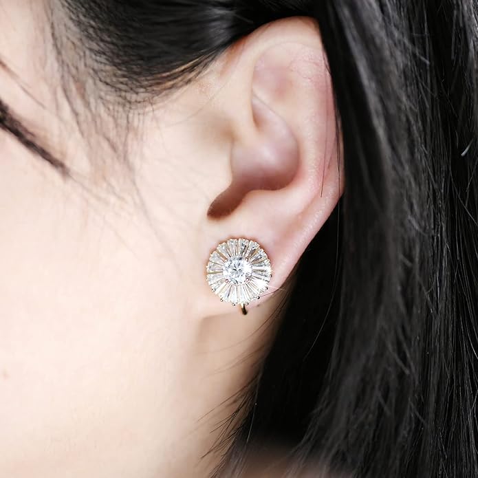 Clip on Earrings Women, 14K Gold Hoop Clip-On Earrings for Women, Hypoallergenic Non Pierced Croissant Earrings