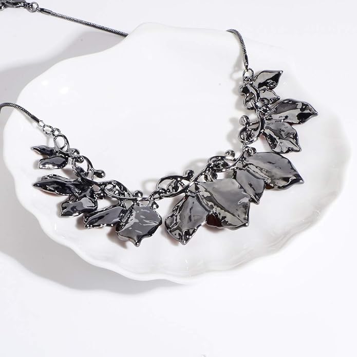 AMYJANE Vintage Statement Jewelry Set - Spring Leaf Flower Floral Plant Necklace Earring Set Crystal Rhinestone Fashion Costume Jewelry for Women Prom Party Unique Gift