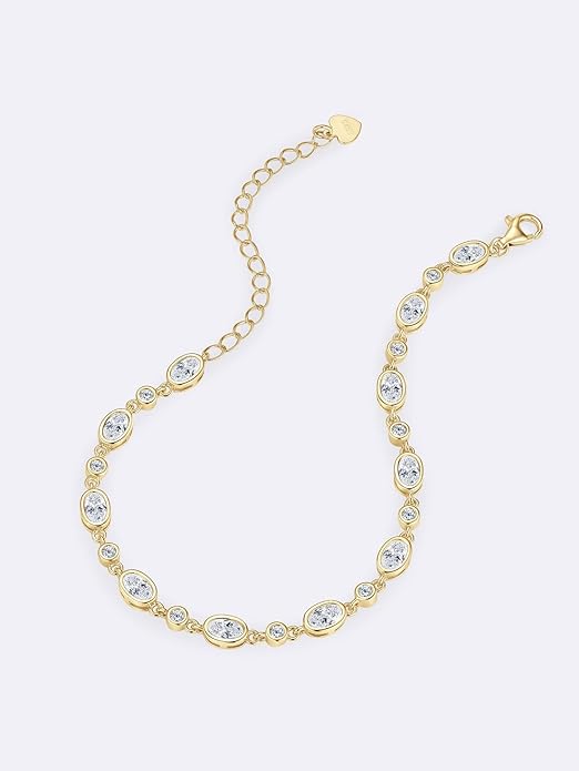 Oval Moissanite Link Bracelet for Women, 3.6cttw D Color VVS1 925 Sterling Silver Adjustable Oval Moissanite Bracelets for Mom Wife Birthday Jewelry Gifts