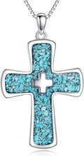 RMREWY Genuine Turquoise Cross Necklace, Sterling Silver Native American Boho Western Vintage Pendant Religion Jewelry Birthdays Gift for Women