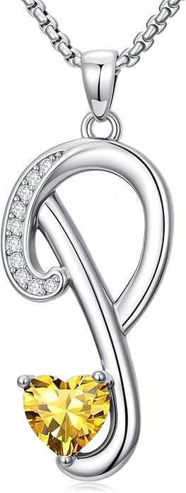Valentines Day Gifts for Women Alphabet A to Z Initial Birthstone Pendant Necklaces for Women - 18k White Gold Plated Personalized Name Jewelry Valentine Mothers Day Birthday Gifts for Women Her Girlfriend
