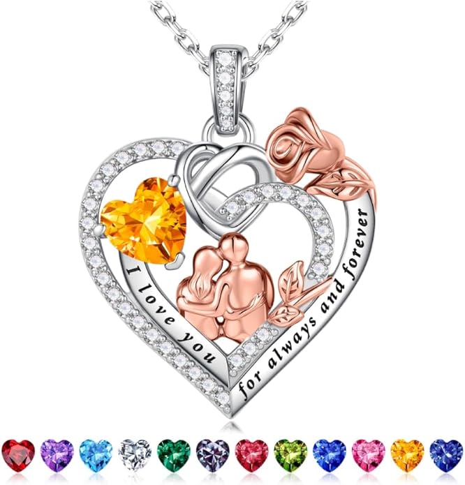 Iefil Valentines Day Gifts for Her - 925 Sterling Silver Birthstone Heart Necklace for Women, Anniversary Birthday Gifts for Wife Girlfriend Mom