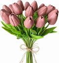 Mandy's 20pcs Artificial Mauve Tulips | 13.5 Inch Lifelike PU Tulips Faux by Mandys