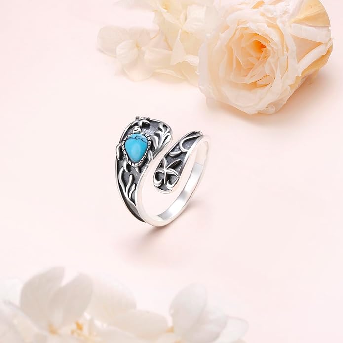 Hamsa Hand of Fatima Lotus Evil Eye/Love Heart/Butterfly/Rose Spoon Adjustable Open Rings 925 Sterling Silver Statement Ring Jewelry Gifts for Women