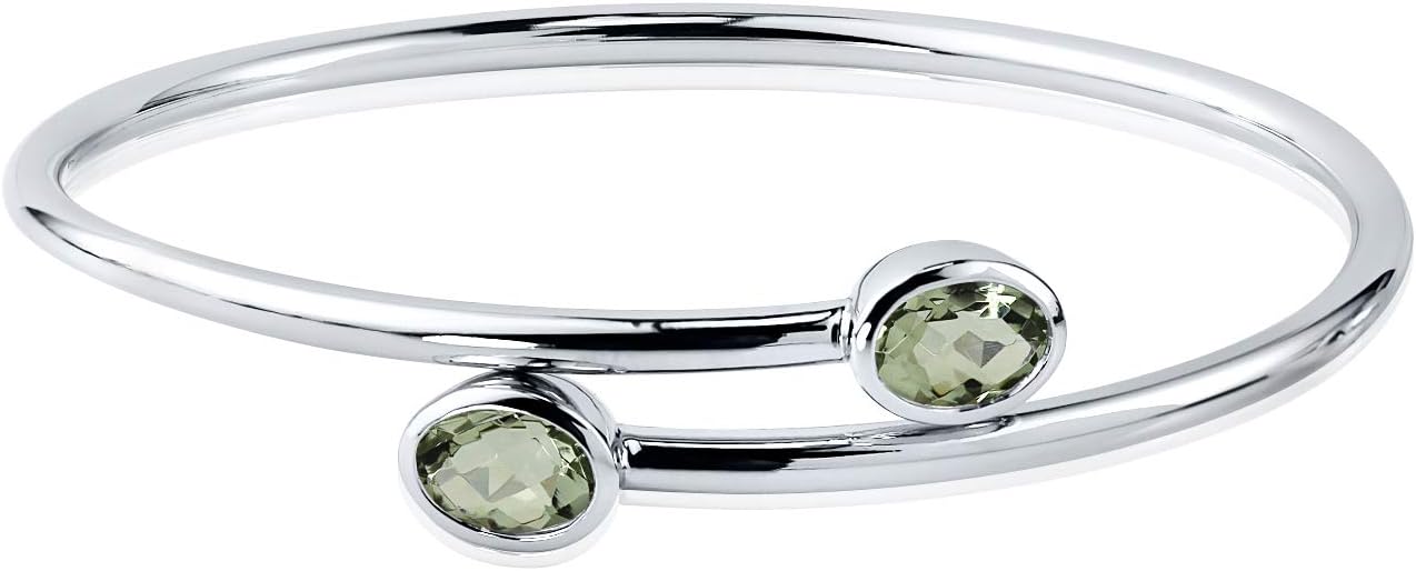 Diamond Wish Sterling Silver Oval-Cut Green Amethyst Stackable Bypass Bangle Bracelet 2.50 ct