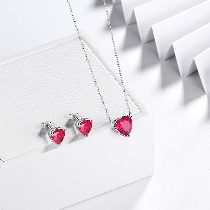 Aurora Tears Hearts Necklace Earrings Jewelry Sets - Women 925 Sterling Silver Birthstone Pendants Earrings Set Crystal Wedding Birthday Jewelry