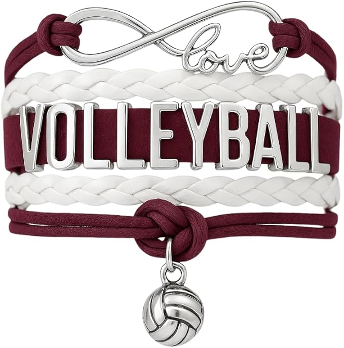 Volleyball Bracelets For Girls- Ideal Volleyball Gifts & Souvenirs. Adjustable Charm Bracelet with Moveable Letters, Infinity Symbol & Silver Volleyball Charm. Fashionable Bracelets by SportyBella.
