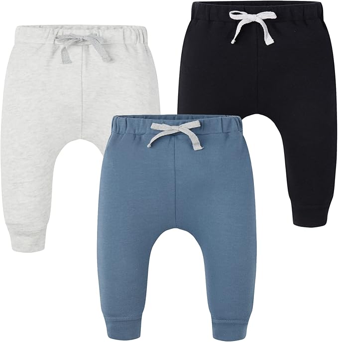 Baby 3 Pack Flexy Pants and Leggings, Infant Boys Girls Tapered Ankle Jogger Pants