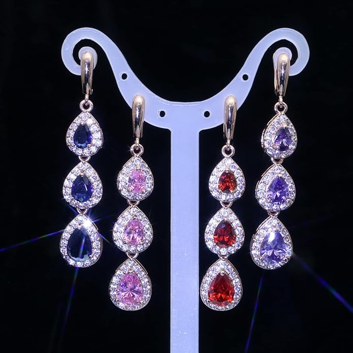 LMXXVJ Necklace Long Earrings Bracelet Set, White Gold Plated Created Blue Sapphire Jewelry Set Wedding Party Gift Jewelry for Women Bridal Bridesmaid