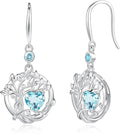 FANCIME Tree of Life Dangle Drop Earrings 925 Sterling Silver Dainty Round Gemstone Birthstone Earring Fine Jewelry Birthday Christmas Gifts for Her Women