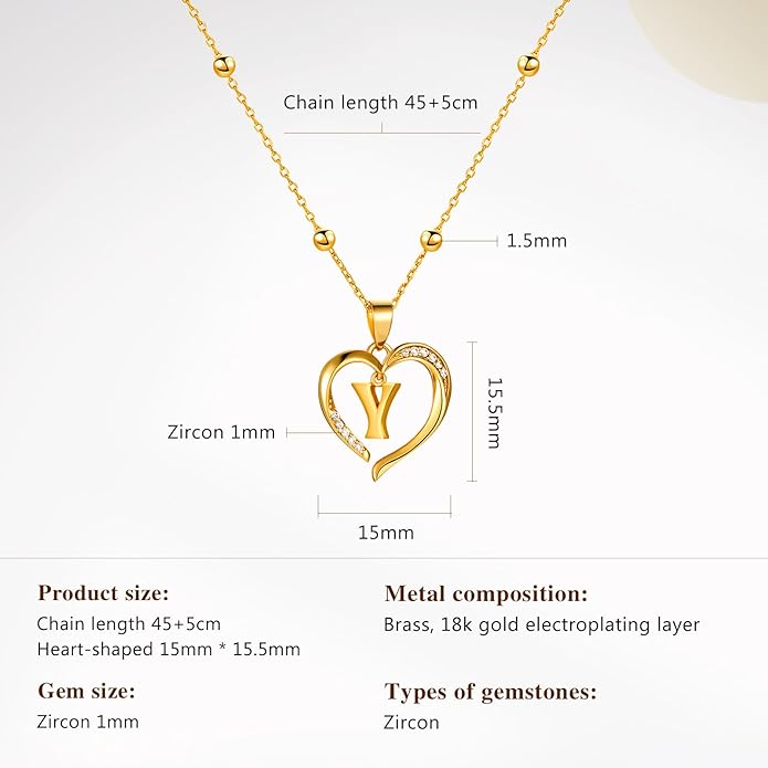 Cicy Bell Womens Heart Initial Necklace for Women 18k Gold Plated Shell Personalized Letter Pendant Necklace 17.7'' with 2'' Extender