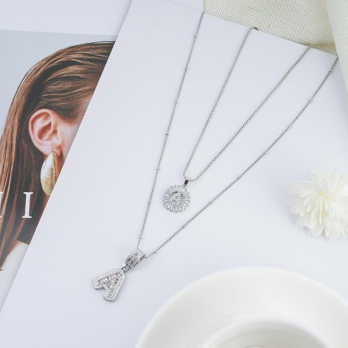 14K Gold Plated Alphabet Necklace Cubic Zirconia Letter Pendant, Personalized Name Jewelry Gift for Women, Customizable A-Z, Birthday/Mothers Day Gifts for Womens