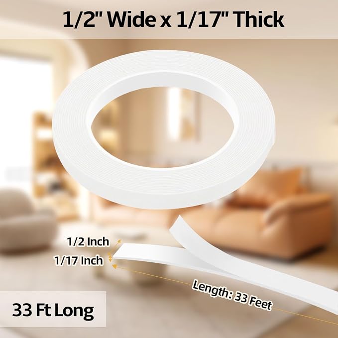 1/2 Inch Wide 1/17 Inch Thick White Window Sealing Tape, Weather Stripping Door - Image 2