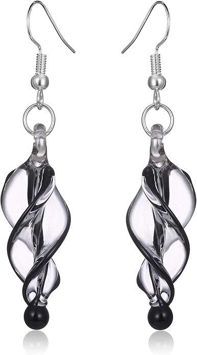 BESHEEK Handmade Earrings Murano Glass Inspired Unique Blue Purple Black Tornado Twirl Glass Dangle Drop Earrings for Women Hypoallergenic Earrings Jewelry