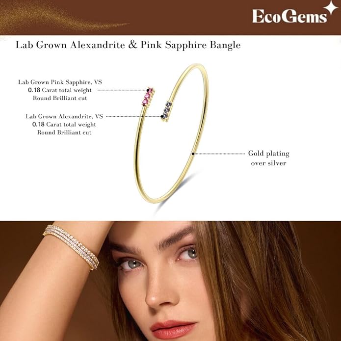 EcoGems Lab Grown Gemstone & Moissanite Bracelets – 14K White or Yellow Gold Plated Sterling Silver – Featuring Lab Grown Diamonds, Emeralds, Paraiba, Sapphire & Pearls – Sustainable Luxury Gift with Gift Box