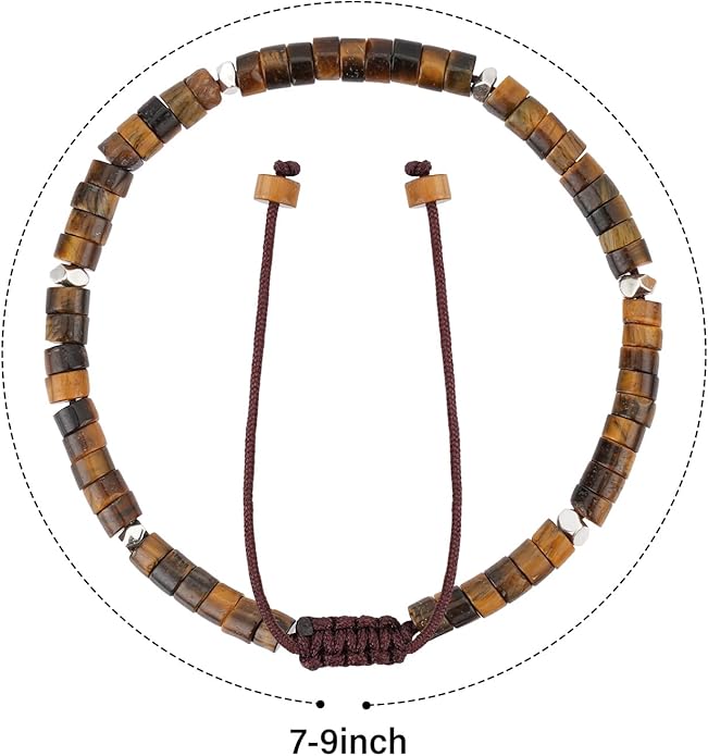 Adjustable Natural Stone Bracelet Set for Women & Men, Handmade Stretchable Beaded Bracelets (Crazy Agate/Blue Emperor/Red Wood Grain/Tiger Eye/Red Turquoise) - Christmas Gift for Her, Him, Friends, Family, Mom, Dad, Teacher, Grandparents