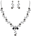 BriLove Women's Wedding Jewelry Leaf Cluster Flower Crystal Dangle Earrings Pendant Necklace Set for Bridal