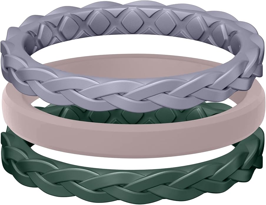 Egnaro Women's Wedding Bands, Silicone Thin and Stackable Rubber Engagement Ring, Variety Multipack With Breathable Grooves Workout Accessories
