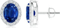 ANGARA Natural Blue Sapphire Earrings for Women | Prong-Set Oval Blue Sapphire Stud Earrings with Diamond Halo in 14K Solid Gold/Platinum | September Birthday, Anniversary, Gemstone Jewellery Gift
