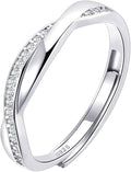 OOOPEL Sterling Silver Adjustable Ring S925 Silver Rings for Women Cubic Zirconia Twist Love Knot Dainty Ring Silver Minimalist Open Finger Rings Silver Thumb Sterling Silver Ring