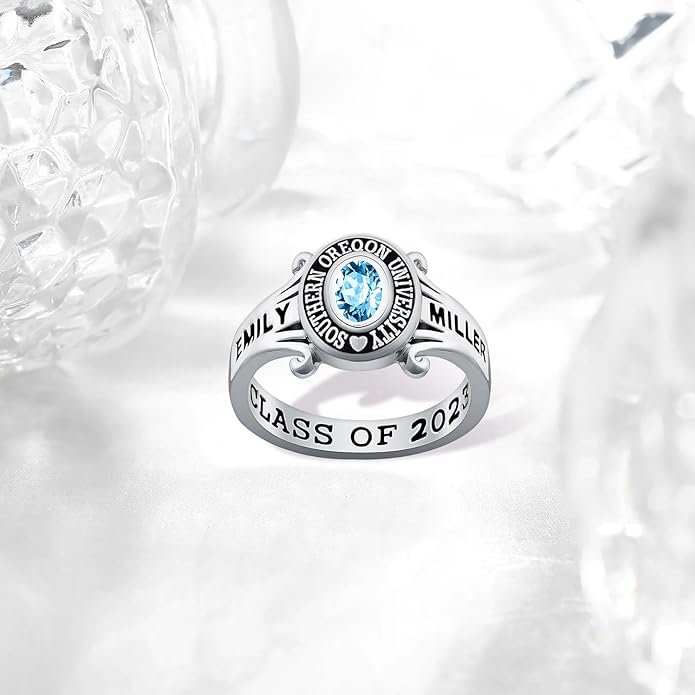 Custom Class Ring 925 Sterling Silver Birthstone Customized Personalized High School College University Women's Class Ring Graduation Gifts