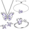 925 Sterling Silver Birthstone Butterfly Jewelry Women Crystal Animal Cute Butterflies Birthday Necklace/Earring/Ring/Bracelet Sets Birth Stone Statement Anniversary Jewellery