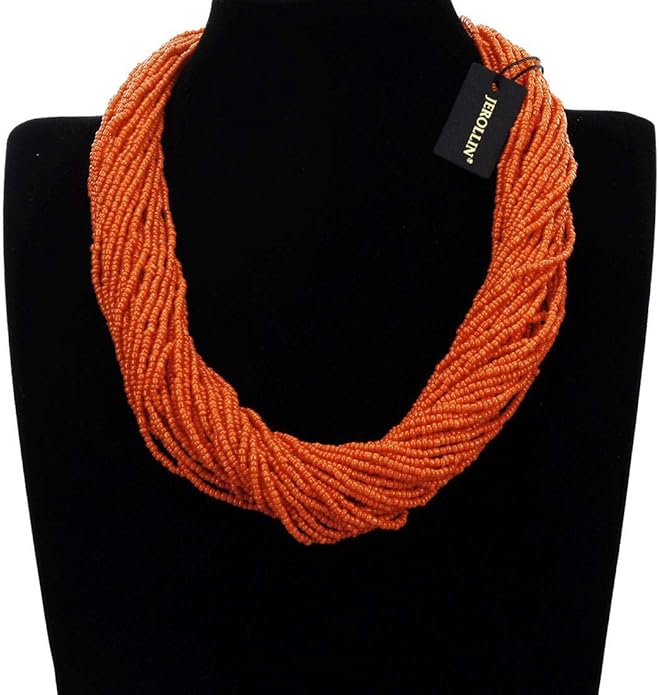 Fashion Multilayer Seed Bead Chain Choker Collar Necklace Earrings Set Cluster Strand Handmade Bib Statement Necklace