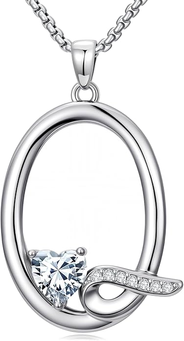 Valentines Day Gifts for Women Alphabet A to Z Initial Birthstone Pendant Necklaces for Women - 18k White Gold Plated Personalized Name Jewelry Valentine Mothers Day Birthday Gifts for Women Her Girlfriend