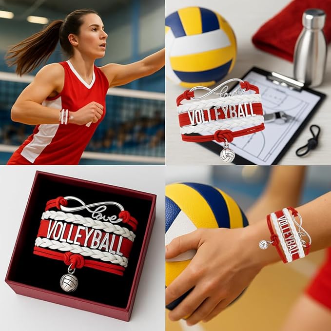Volleyball Bracelets For Girls- Ideal Volleyball Gifts & Souvenirs. Adjustable Charm Bracelet with Moveable Letters, Infinity Symbol & Silver Volleyball Charm. Fashionable Bracelets by SportyBella.