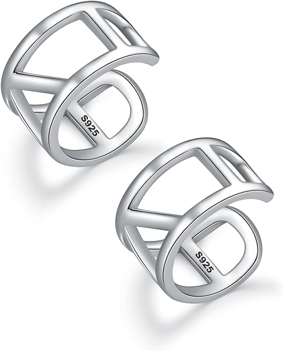 CHIC & ARTSY 925 Sterling Silver Ear Cuffs for Women, Non Piercing Clip On Cartilage Cuffs, Adjustable Fake Conch & Helix Earrings, Gold Plated & Oxidized Various Styles
