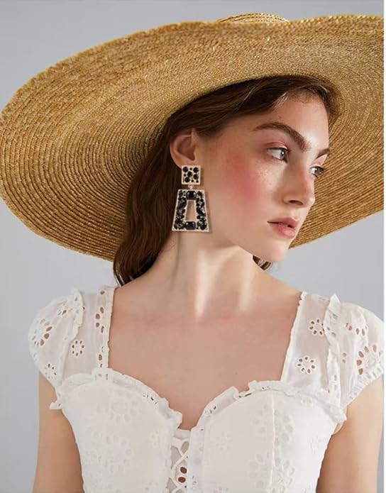 Rhinestone Rectangle Statement Earrings Colorful Crystal Geometric Drop Dangle Earrings for Women Prom Party
