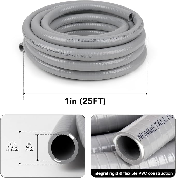 1 inch 25ft Liquid-Tight Conduit and Connector Kit, Flexible Non-Metallic - Image 2